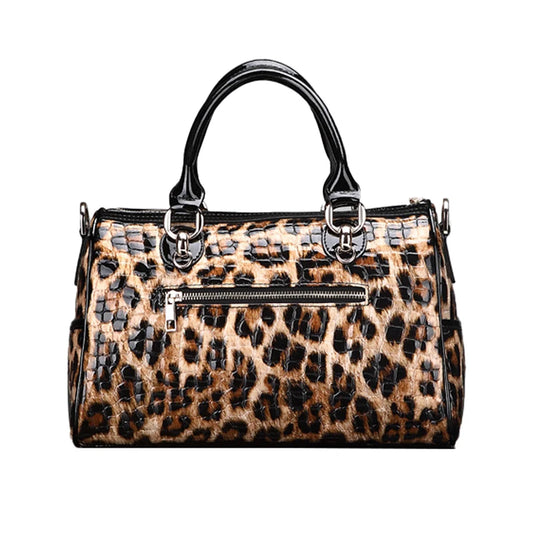 Classic Fashion Leopard Pattern Cowhide Women'S Handbag Large Capacity Daily Versatile One Shoulder Crossbody Bag