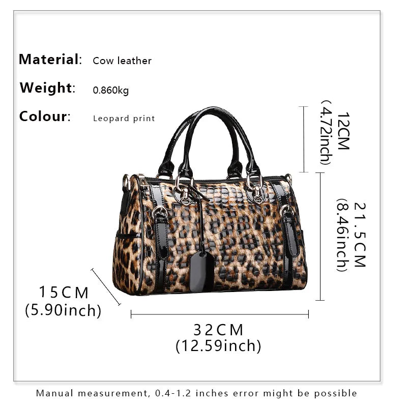 Classic Fashion Leopard Pattern Cowhide Women'S Handbag Large Capacity Daily Versatile One Shoulder Crossbody Bag