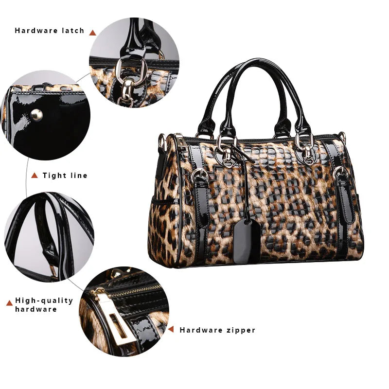 Classic Fashion Leopard Pattern Cowhide Women'S Handbag Large Capacity Daily Versatile One Shoulder Crossbody Bag